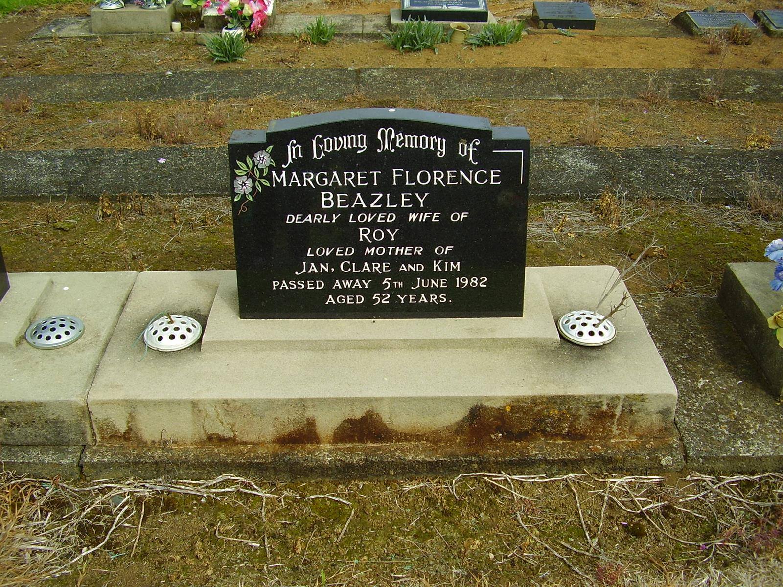 Beazley, Margaret Florence (Headstone)